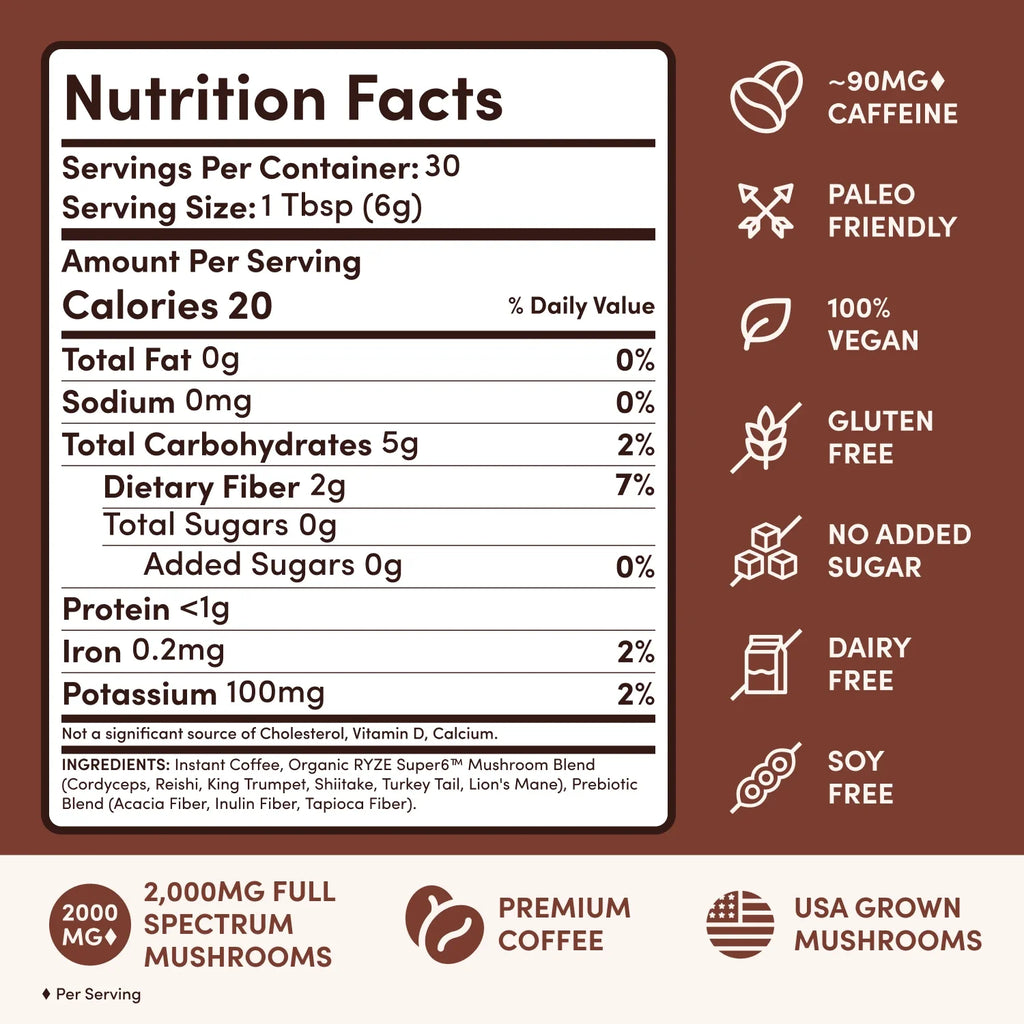 RYZE Mushroom Coffee Dark Roast (30 Servings)